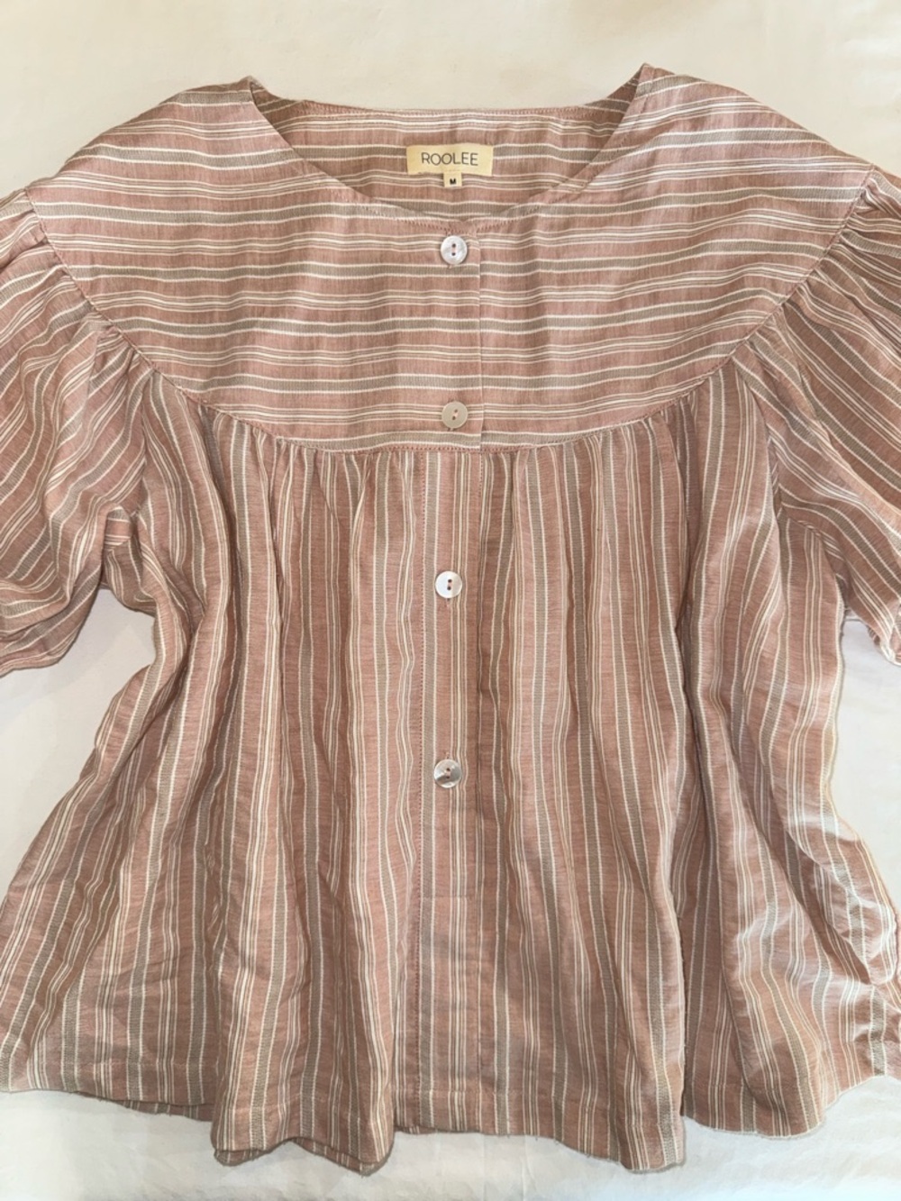 ROOLEE Pink Striped Button-Front Blouse M